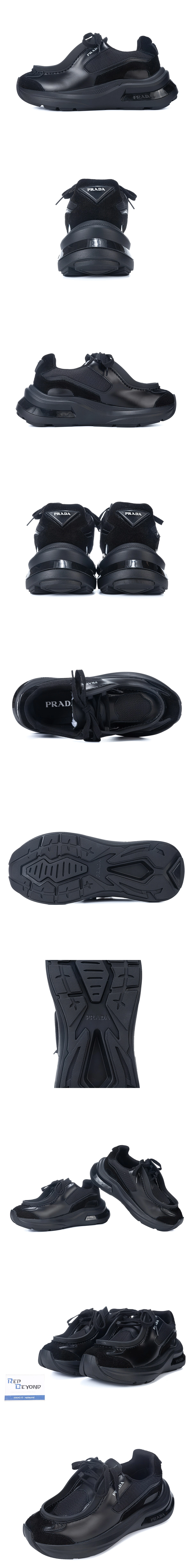 [PRADA] 프라다 시스템 브러쉬드 레더 스니커즈 블랙 남성용 (CC)