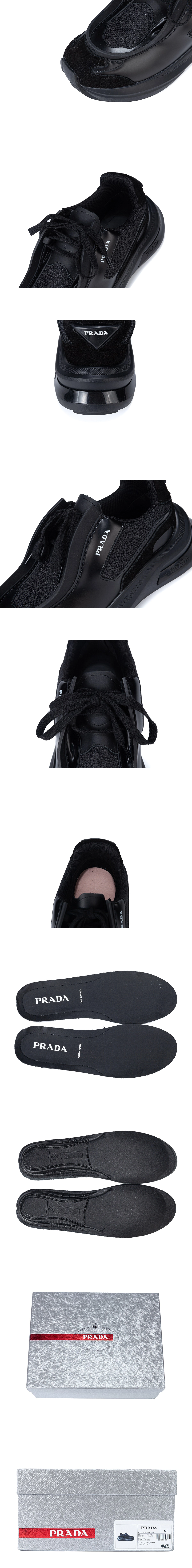 [PRADA] 프라다 시스템 브러쉬드 레더 스니커즈 블랙 남성용 (CC)