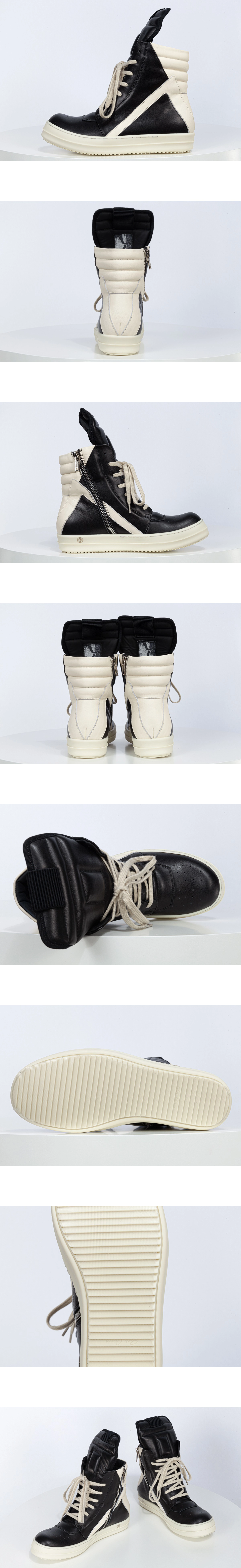 [Rick Owens] 릭 오웬스 지오바스켓 풀 그레인 스트로브 스니커즈 블랙 밀크 화이트 RU01C4 남녀공용 (MK)
