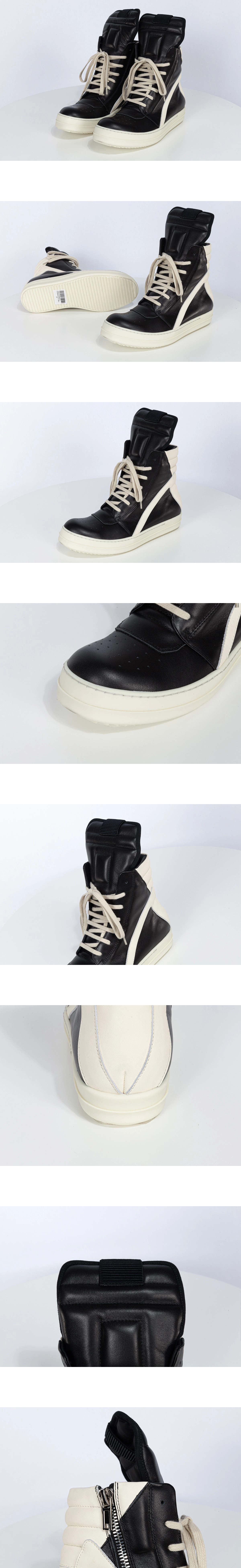 [Rick Owens] 릭 오웬스 지오바스켓 풀 그레인 스트로브 스니커즈 블랙 밀크 화이트 RU01C4 남녀공용 (MK)