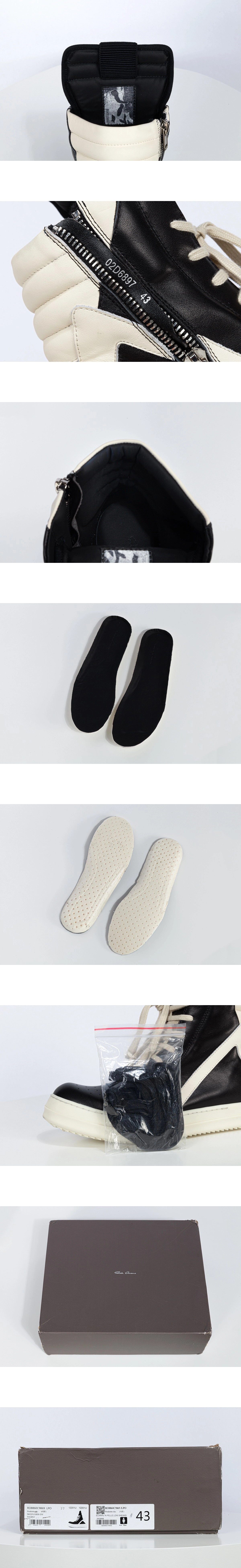 [Rick Owens] 릭 오웬스 지오바스켓 풀 그레인 스트로브 스니커즈 블랙 밀크 화이트 RU01C4 남녀공용 (MK)