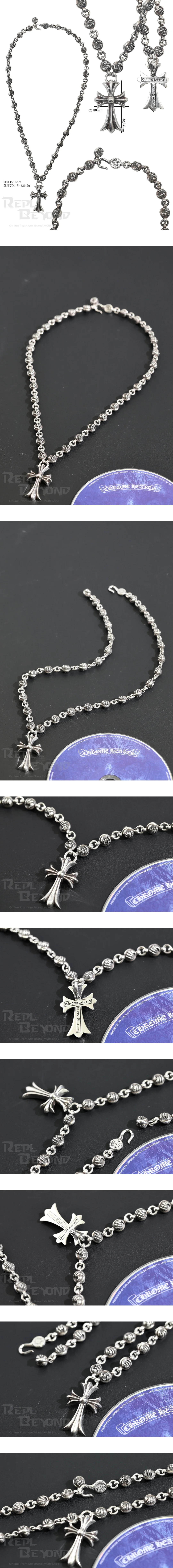 [CHROME HEARTS] 크롬하츠 크로스 펜던트 & 멀티볼 네크리스 L56.5cm
