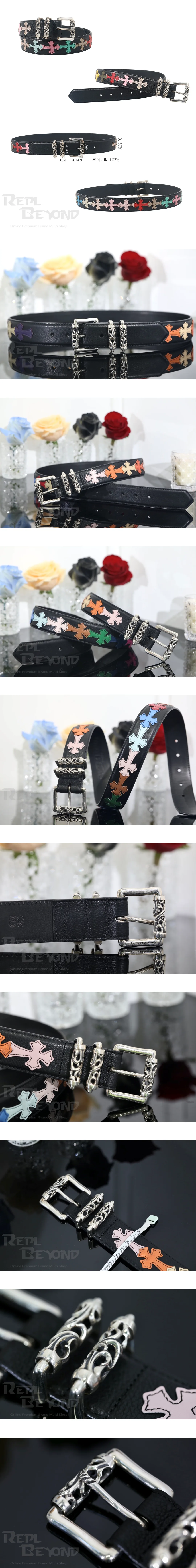 [CHROME HEARTS] 그롬하츠 멀티컬러 크로스 더블핀 버클 실버 벨트