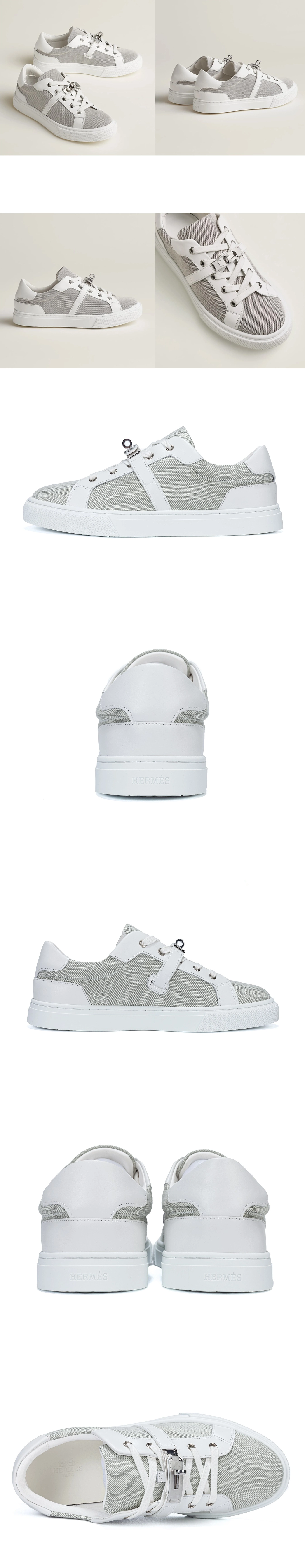 [Hermes] 에르메스 데이 스니커즈 카프스킨 H 캔버스 & 팔라듐 화이트그레이 H221195ZPO 남녀공용 (XY)