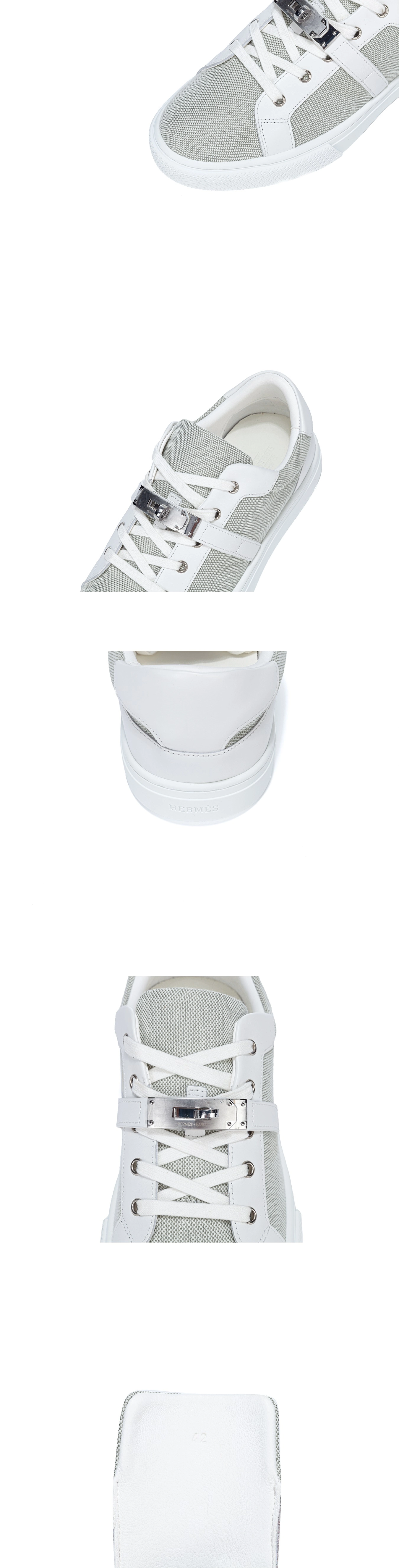 [Hermes] 에르메스 데이 스니커즈 카프스킨 H 캔버스 & 팔라듐 화이트그레이 H221195ZPO 남녀공용 (XY)