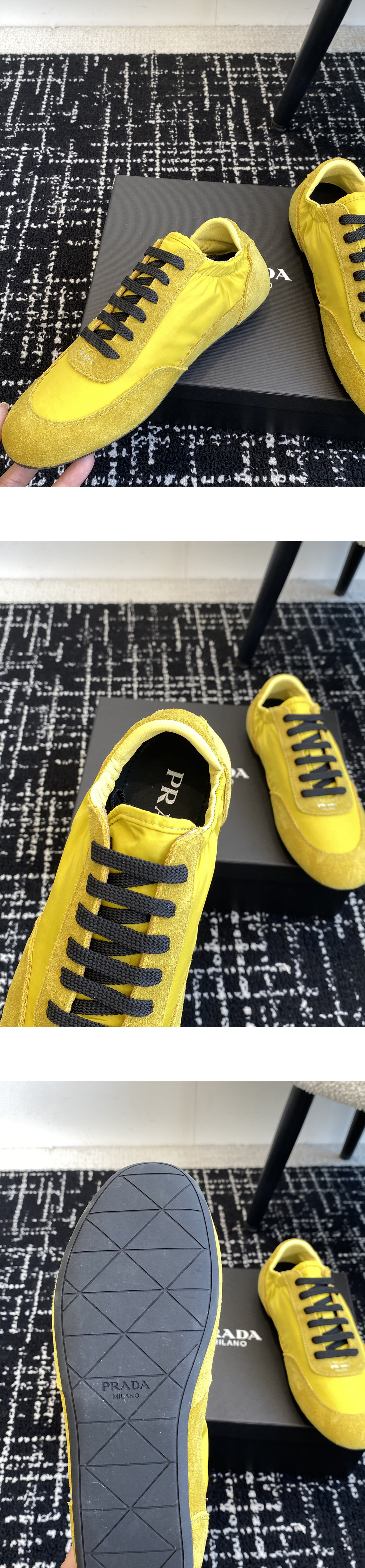 [PRADA] 프라다 컬랩스 리나일론 및 스웨이드 엘라스틱 스니커즈 토파즈 2EG479_D7C_F0388_F_G001 남녀공용
