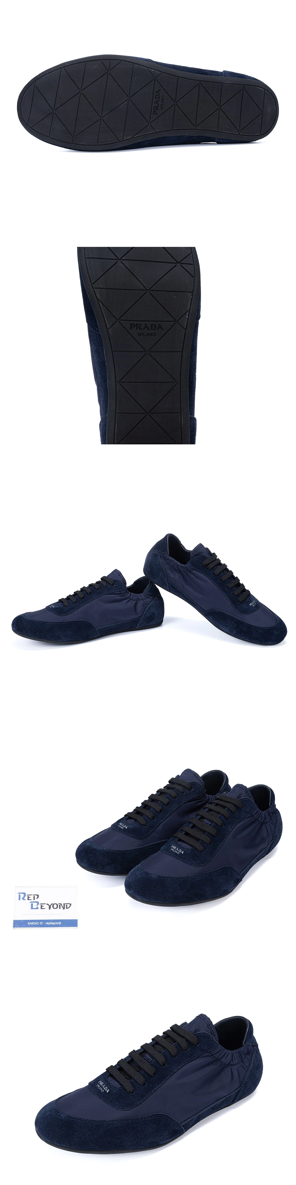 [PRADA] 프라다 컬랩스 리나일론 및 스웨이드 엘라스틱 스니커즈 블루 2EG479_D7C_F0016_F_G001 남녀공용