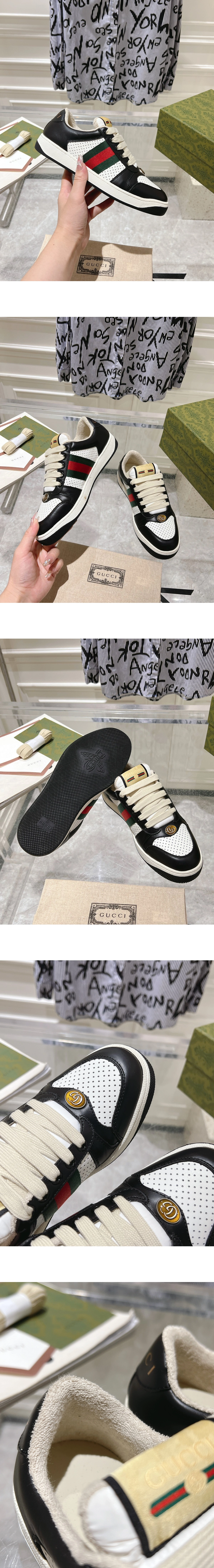 [GUCCI] 구찌 스크리너 레더 스니커즈 블랙화이트 570442-AAA4S-1061 남녀공용