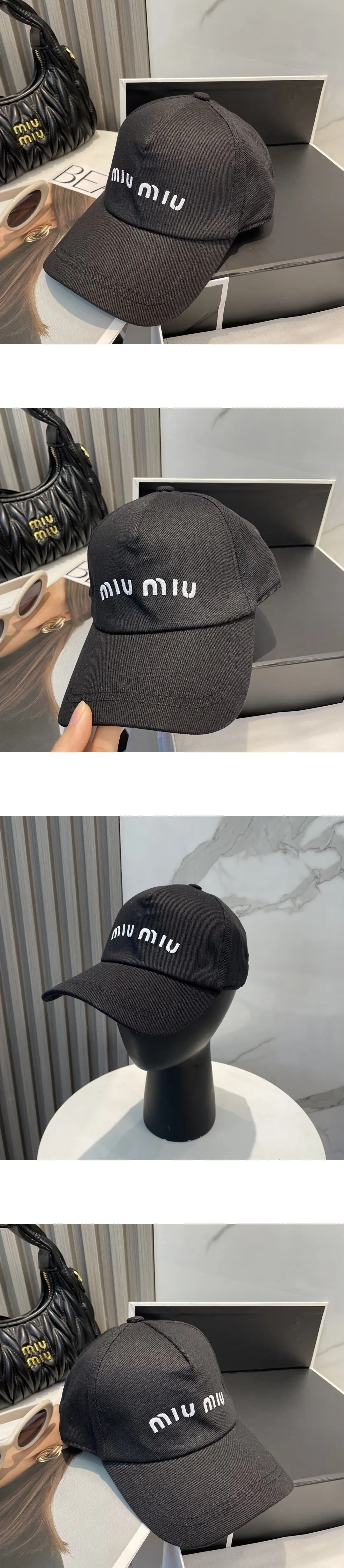 [MIU MIU] 미우미우 로고 자수 드릴 베이스볼 캡 남녀공용