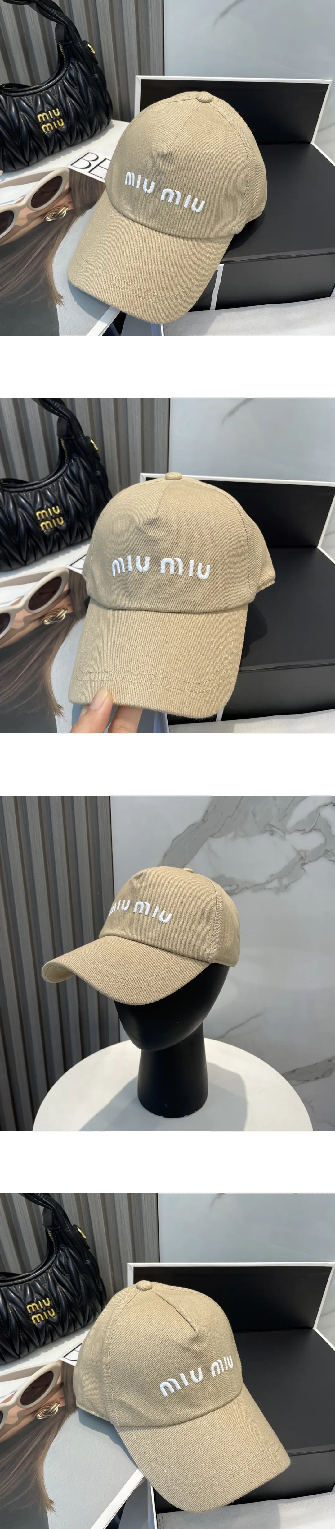 [MIU MIU] 미우미우 로고 자수 드릴 베이스볼 캡 남녀공용