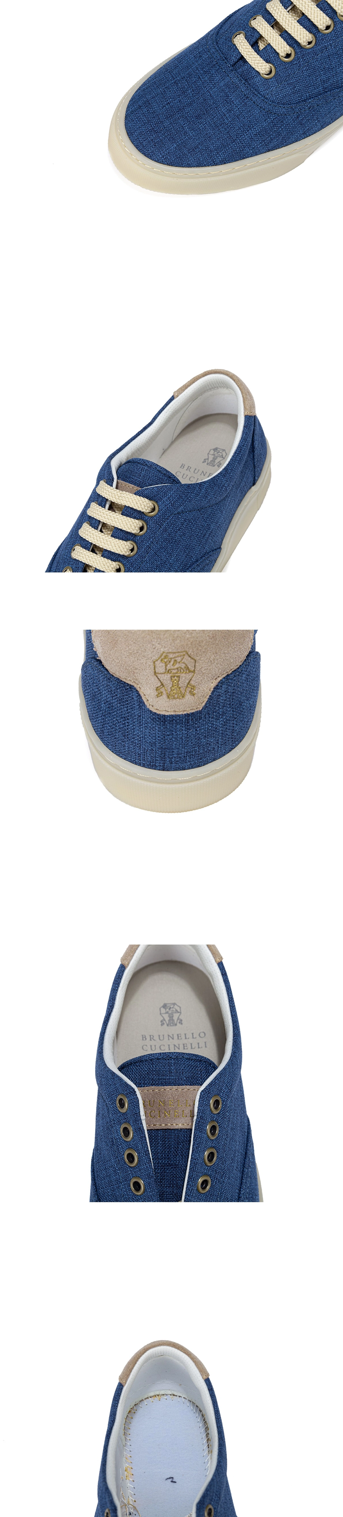 [Brunello Cucinelli] 브루넬로쿠치넬리 캔버스 패치 벨루어 스니커즈 블루 남성용