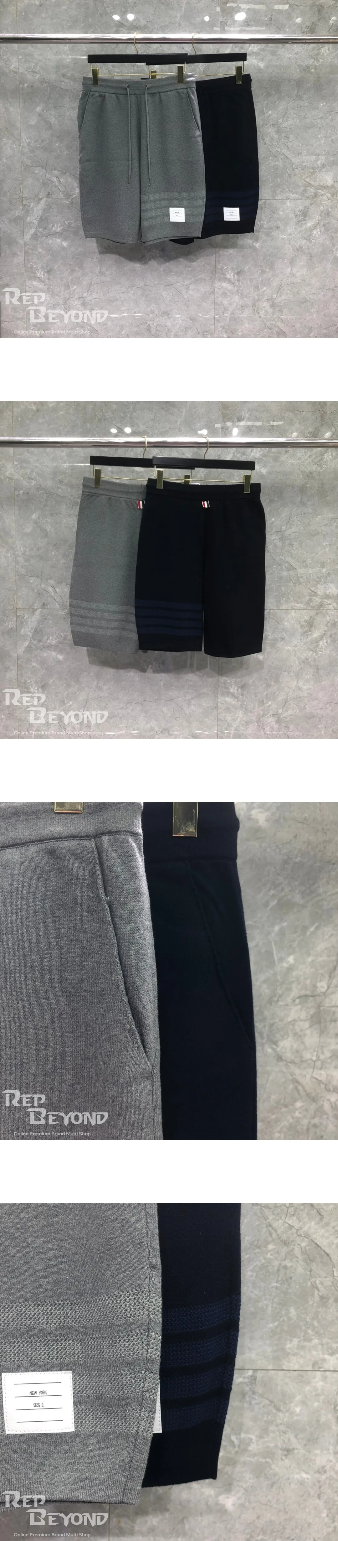 [THOM BROWNE] 톰브라운 코튼 사선 미드 타이 쇼츠