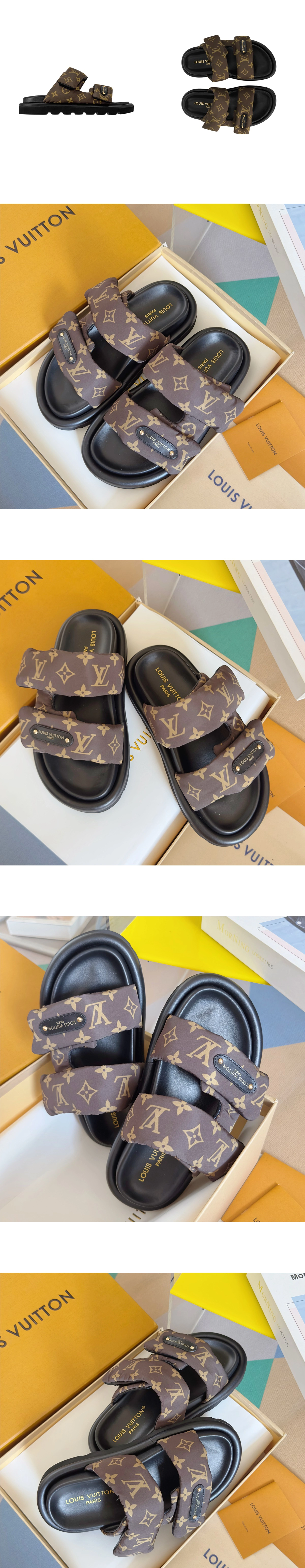 [LOUIS VUITTON] 루이비통 풀 필로우 플랫 컴포트 뮬 모노그램 카카오 브라운 남녀공용