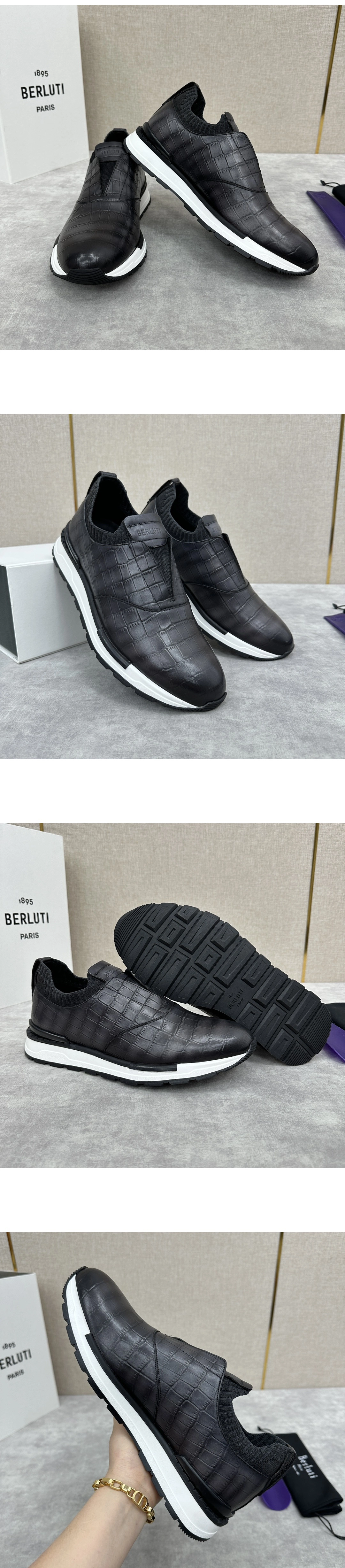 [BERLUTI] 벨루티 엘리게이터 레더 앤 니트 슬립온 패스트 트랙 스니커즈 S6255-N11 남성용