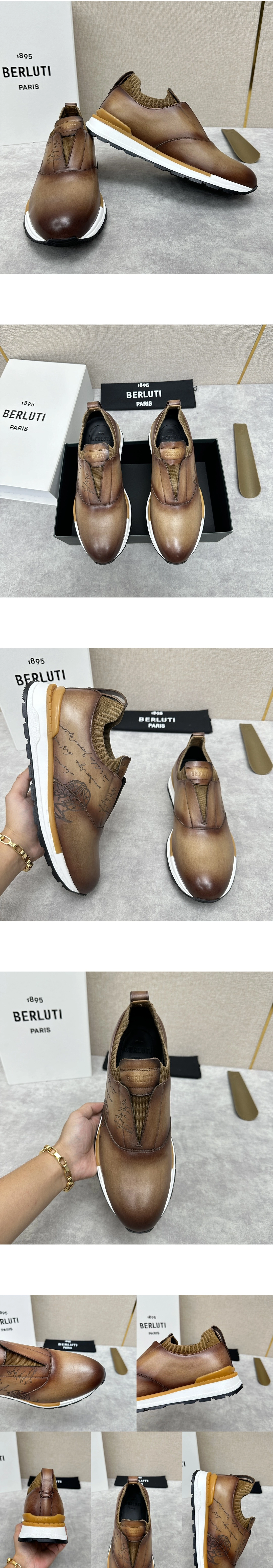 [BERLUTI] 벨루티 패스트 트랙 스크리토 레더 & 니트 슬립 온 스니커즈 S6255-Z5 남성용