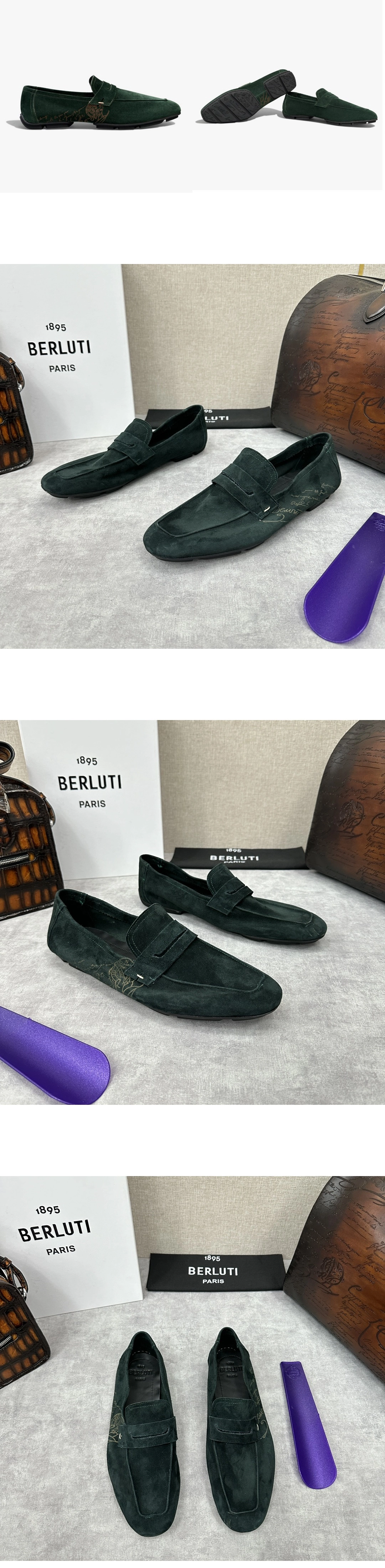 [BERLUTI] 벨루티 로렌조 카모시 로퍼 다크그린 남성용