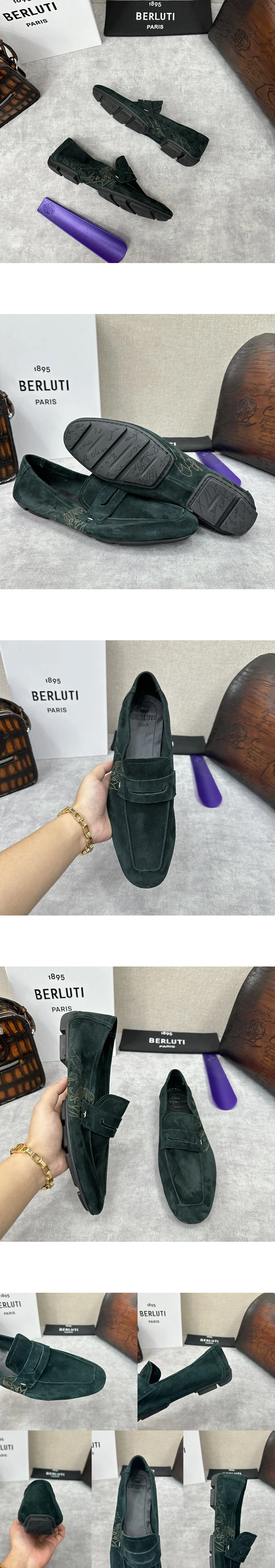 [BERLUTI] 벨루티 로렌조 카모시 로퍼 다크그린 남성용