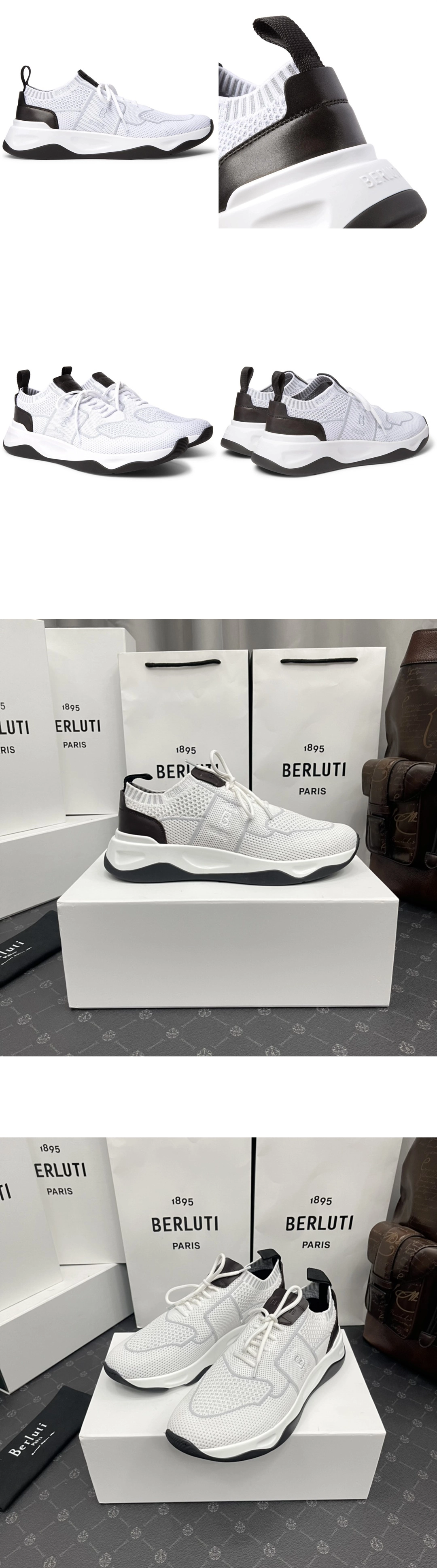 [BERLUTI] 벨루티 쉐도우 니트 레더 스니커즈 화이트블랙 남성용