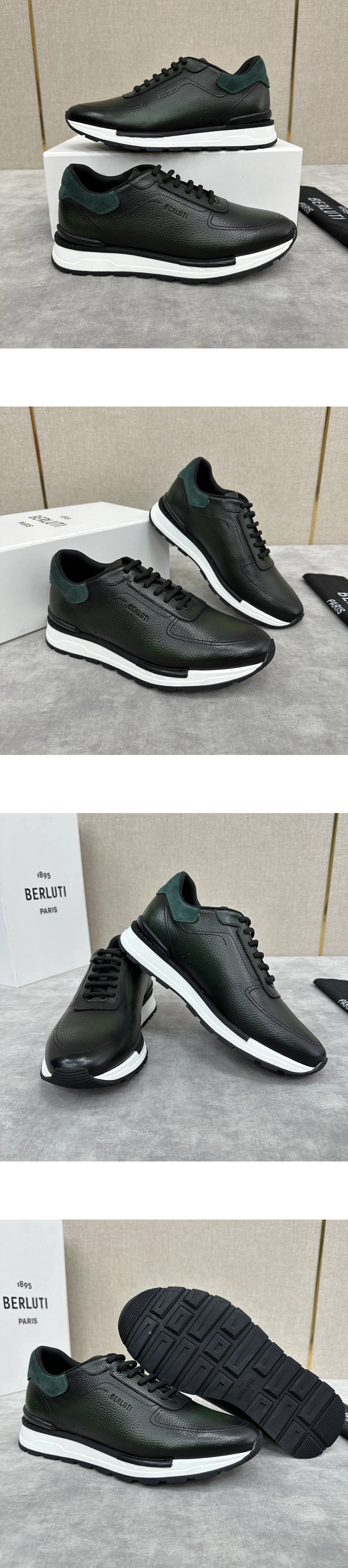 [BERLUTI] 벨루티 패스트 트랙 스크리토 레더 나일론 스니커즈 다크그린 S6377-BB9 남성용