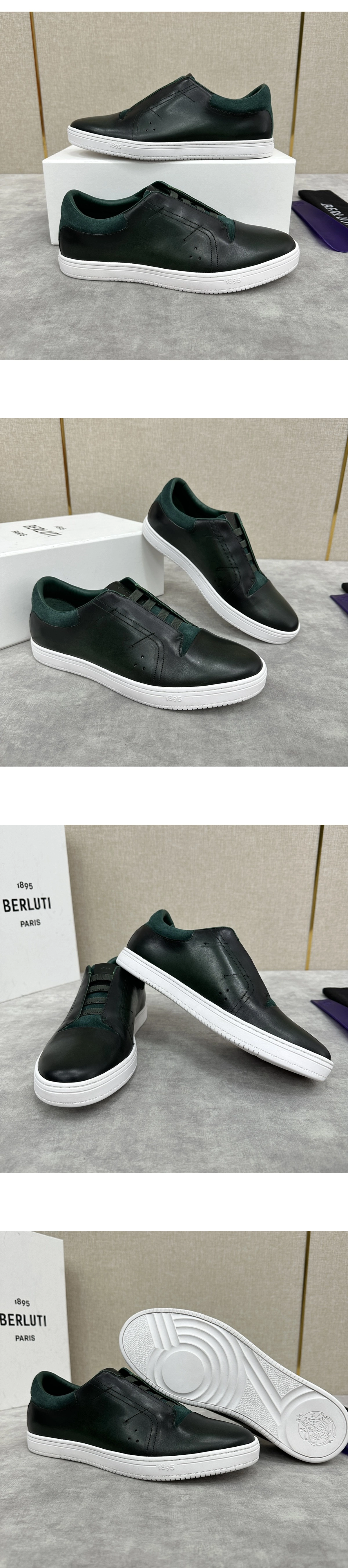 [BERLUTI] 벨루티 플레이타임 레더 스니커즈 슬립 온 다크그린 S6191-BC1 남성용