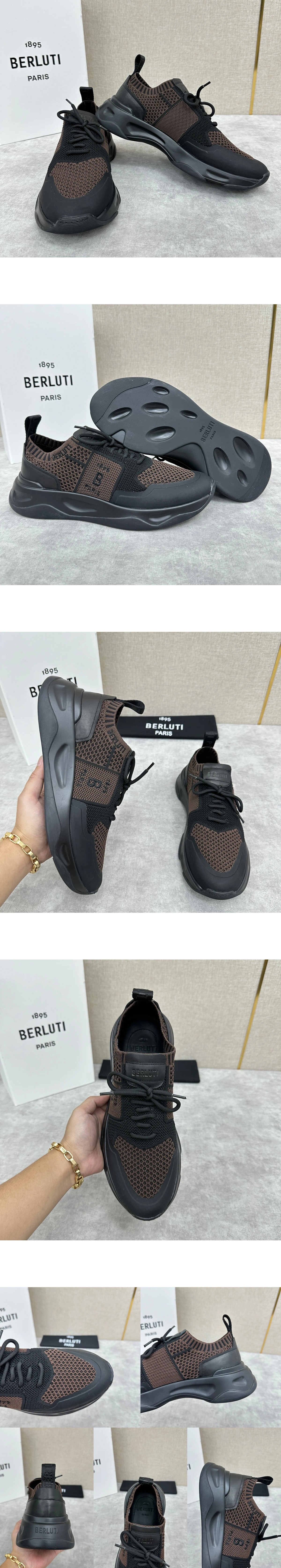 [BERLUTI] 벨루티 쉐도우 러버 코팅 레더 스니커즈 브라운블랙 S6380-ZE4 남성용