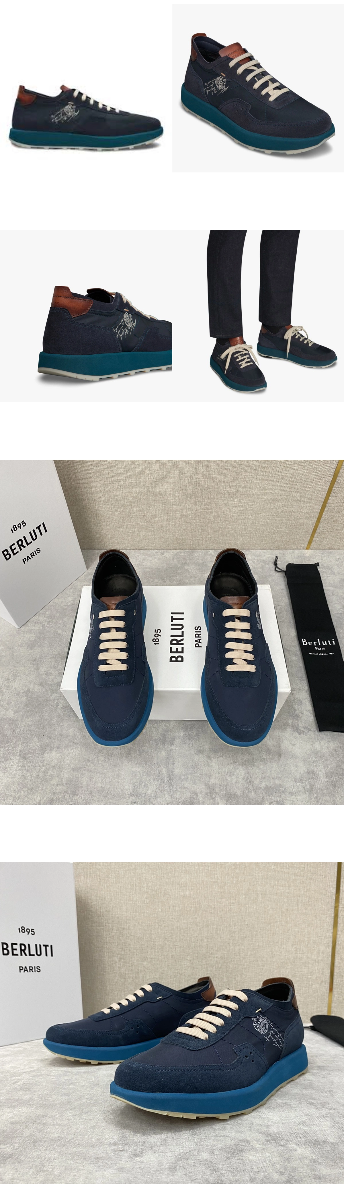 [BERLUTI] 벨루티 스웨이드 카프 레더 나일론 스니커즈 네이비 남성용