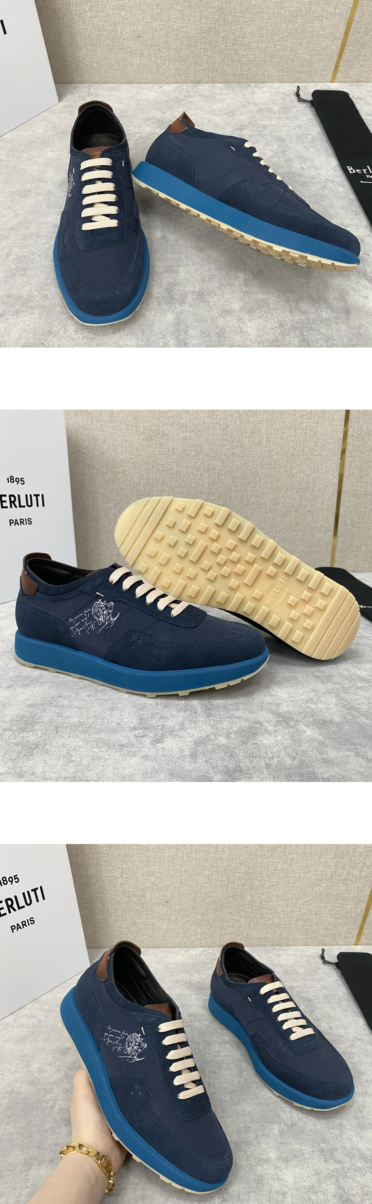[BERLUTI] 벨루티 스웨이드 카프 레더 나일론 스니커즈 네이비 남성용