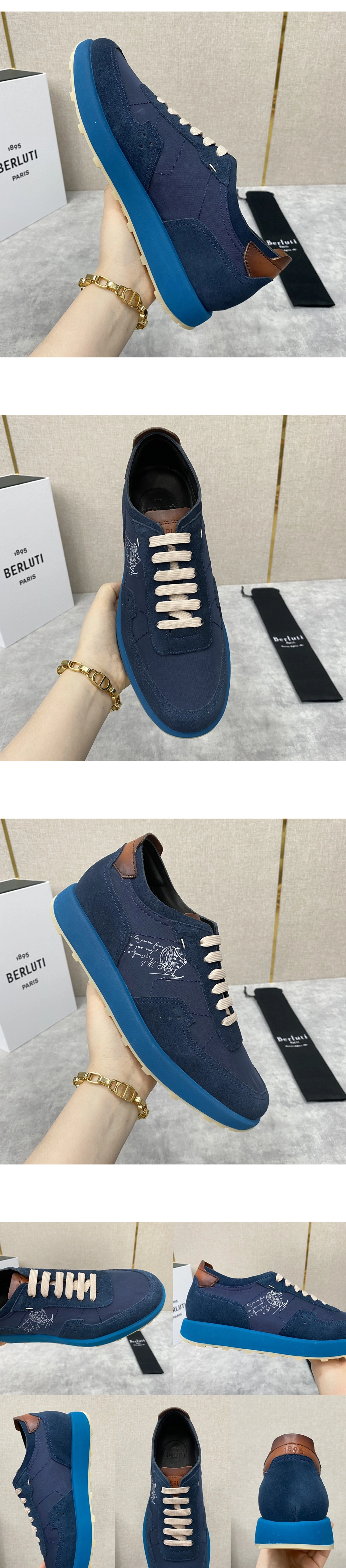 [BERLUTI] 벨루티 스웨이드 카프 레더 나일론 스니커즈 네이비 남성용용
