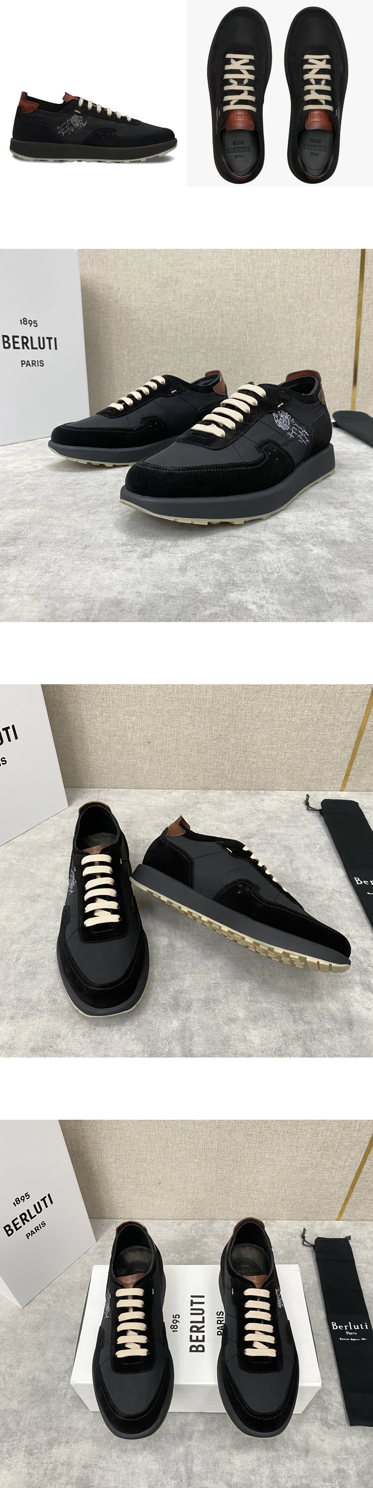 [BERLUTI] 벨루티 스웨이드 카프 레더 나일론 스니커즈 블랙 남성용
