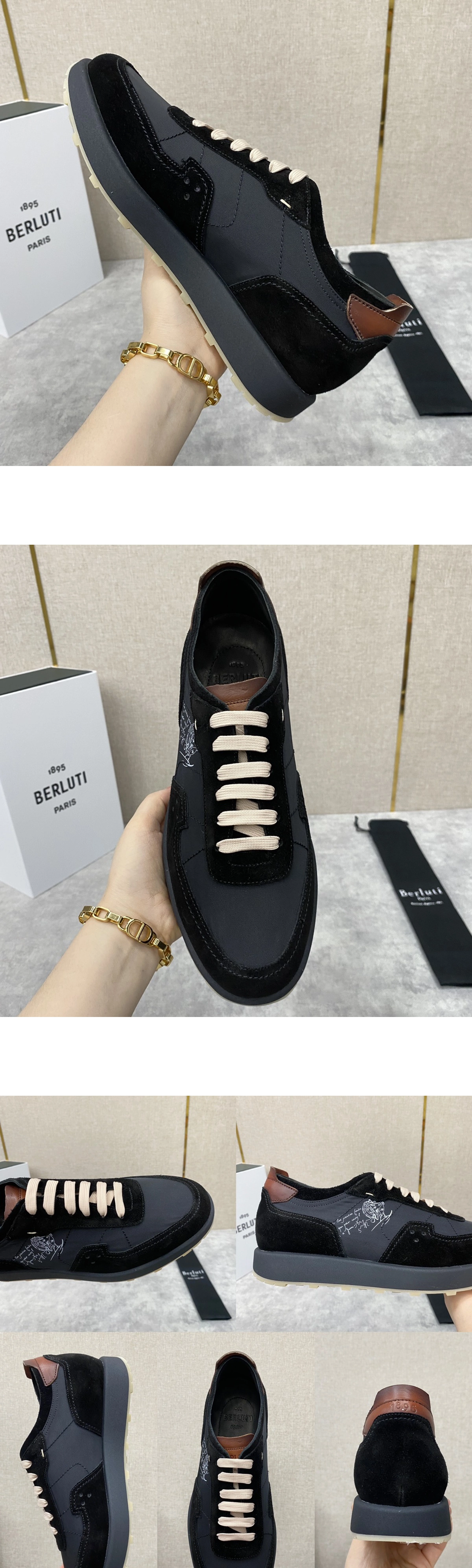 [BERLUTI] 벨루티 스웨이드 카프 레더 나일론 스니커즈 블랙 남성용