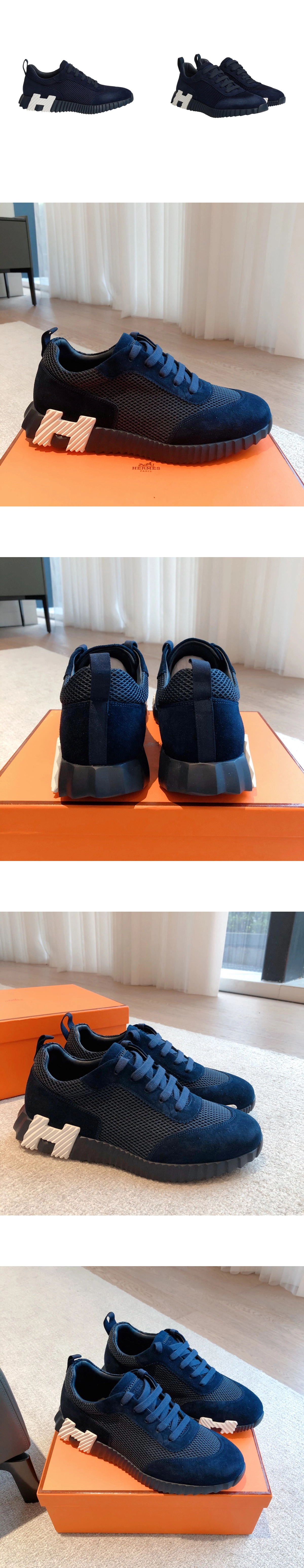 [Hermes] 에르메스 바운싱 메쉬 스웨이드 스니커즈 네이비 H232856ZHI2 남녀공용