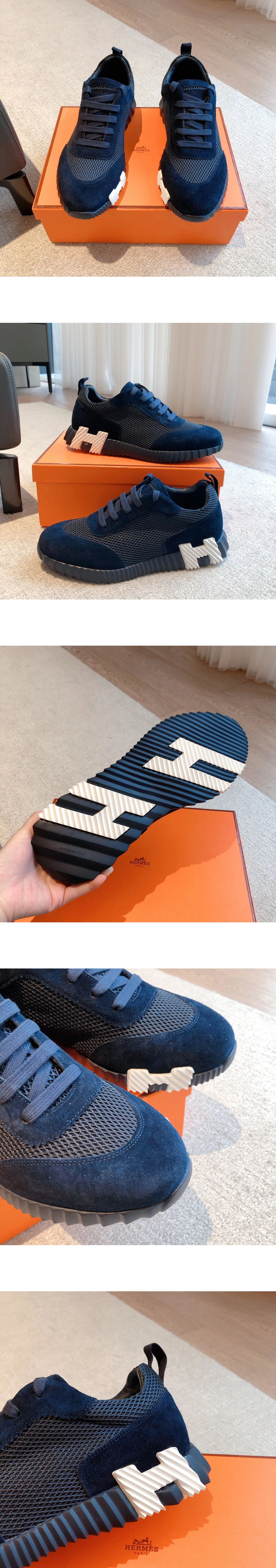 [Hermes] 에르메스 바운싱 메쉬 스웨이드 스니커즈 네이비 H232856ZHI2 남녀공용