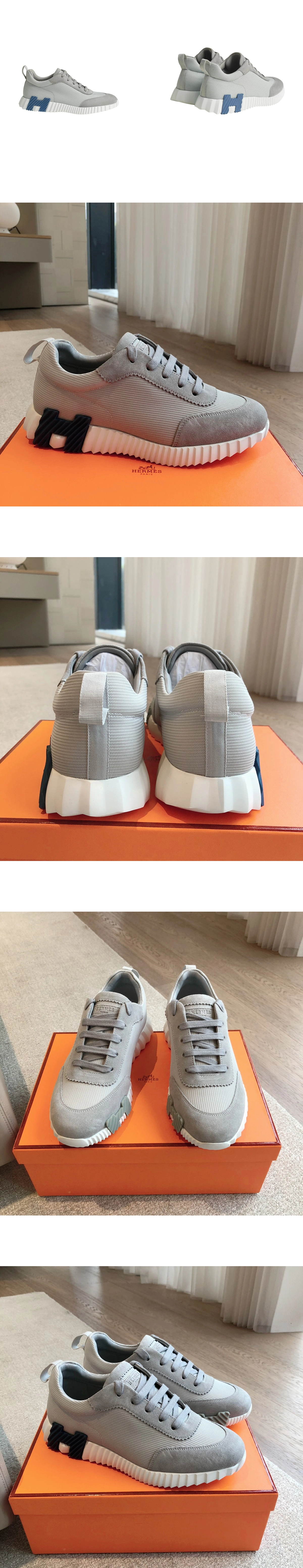 [Hermes] 에르메스 바운싱 메쉬 스웨이드 스니커즈 그레이블루 H231764ZHAR 남녀공용