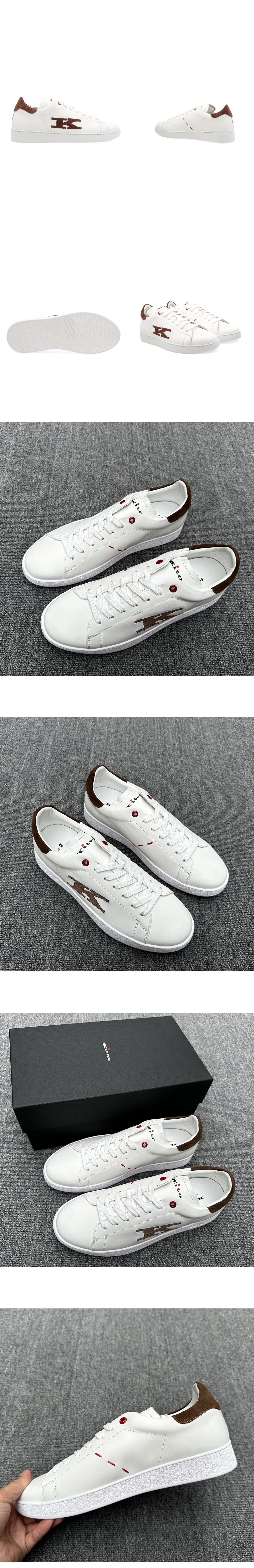 [Kiton] 키톤 K 로고 레더 스니커즈 화이트브라운 남성용