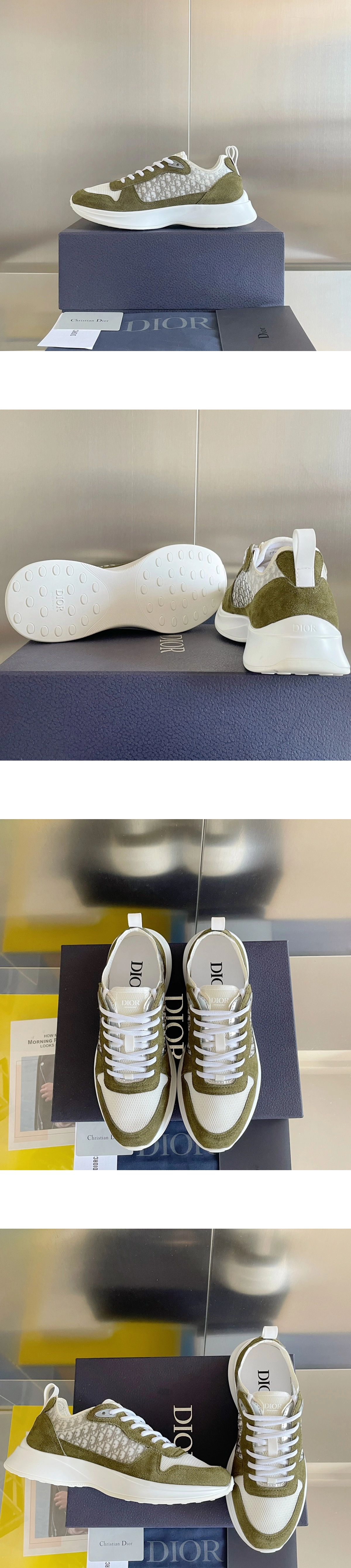 [DIOR] 디올 B25테크니컬 메시 스웨이드 러너 스니커즈 올리브 3SN283ZMI-H066 남성용