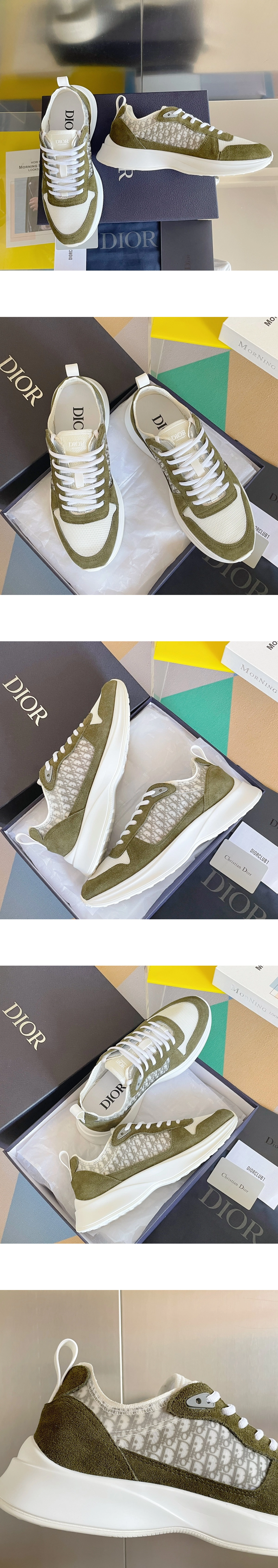 [DIOR] 디올 B25테크니컬 메시 스웨이드 러너 스니커즈 올리브 3SN283ZMI-H066 남성용