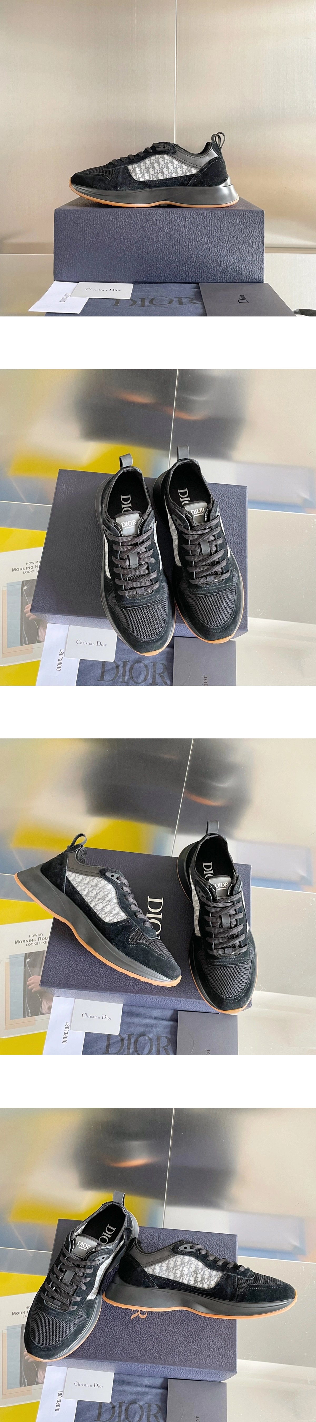 [DIOR] 디올 B25테크니컬 메시 스웨이드 러너 스니커즈 블랙브라운 3SN259YXY_H960 남성용