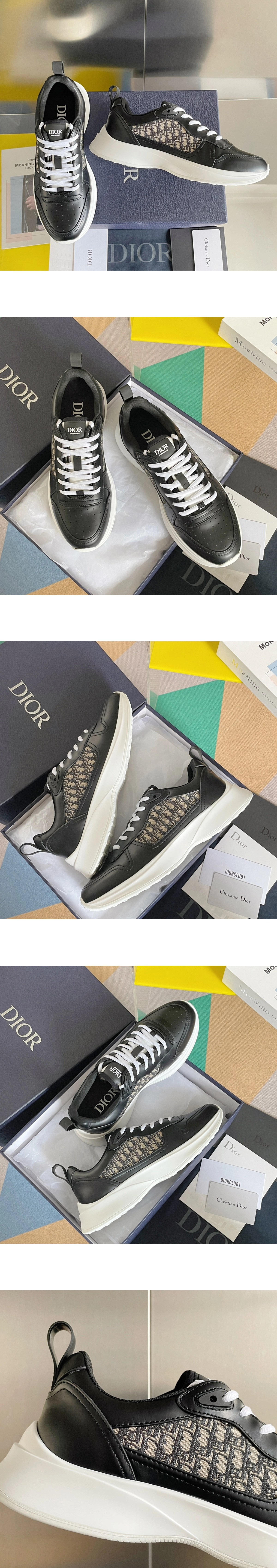 [DIOR] 디올 B25Oblique 자카드 소가죽 러너 스니커즈 블랙베이지 3SN299ZIR-H965 남성용