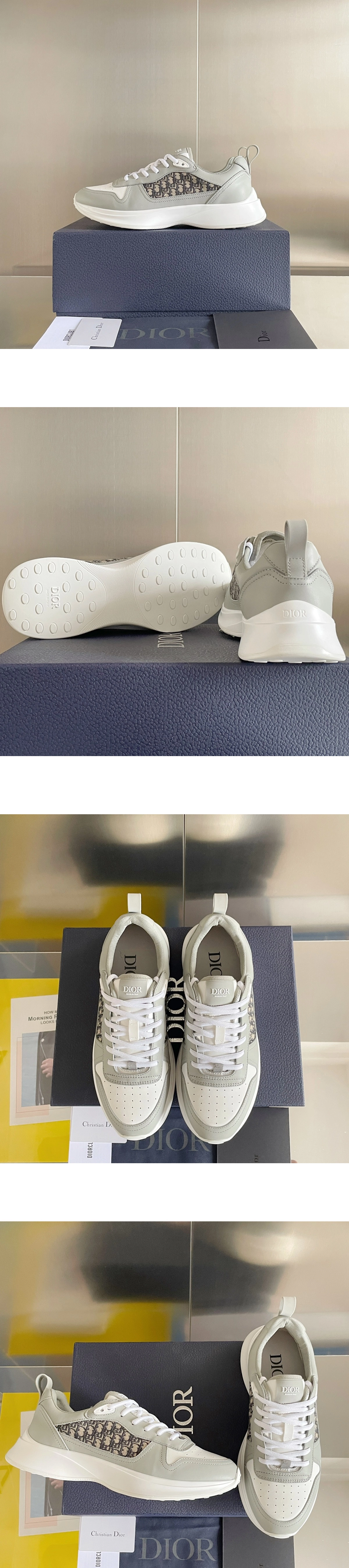 [DIOR] 디올 B25Oblique 자카드 소가죽 러너 스니커즈 그레이 3SN299ZIR-H165 남성용