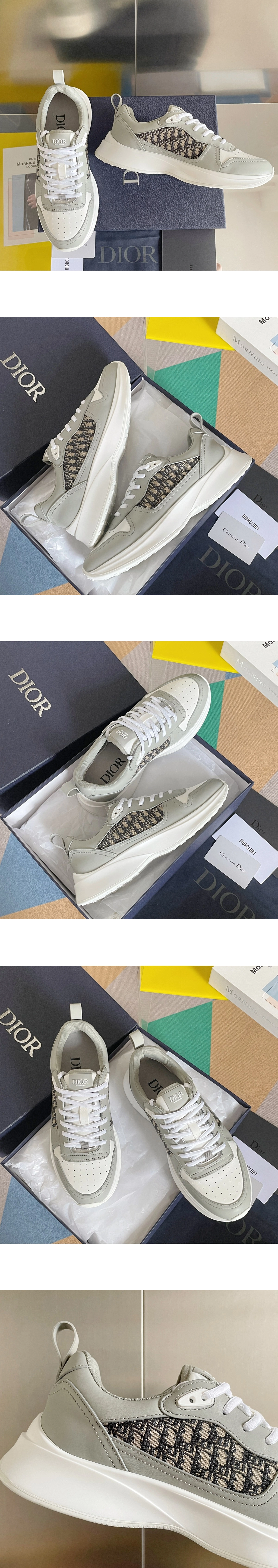[DIOR] 디올 B25Oblique 자카드 소가죽 러너 스니커즈 그레이 3SN299ZIR-H165 남성용