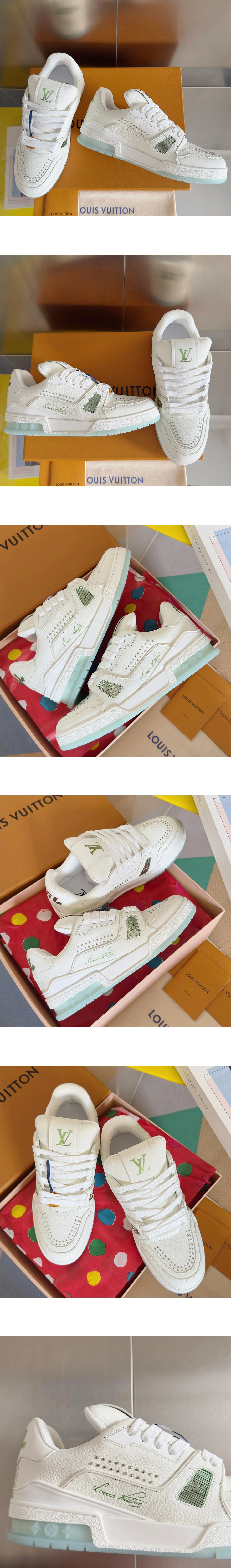  [LOUIS VUITTON] 루이비통 트레이너 스니커즈 화이트라이트그린 1AHTH4 남성용