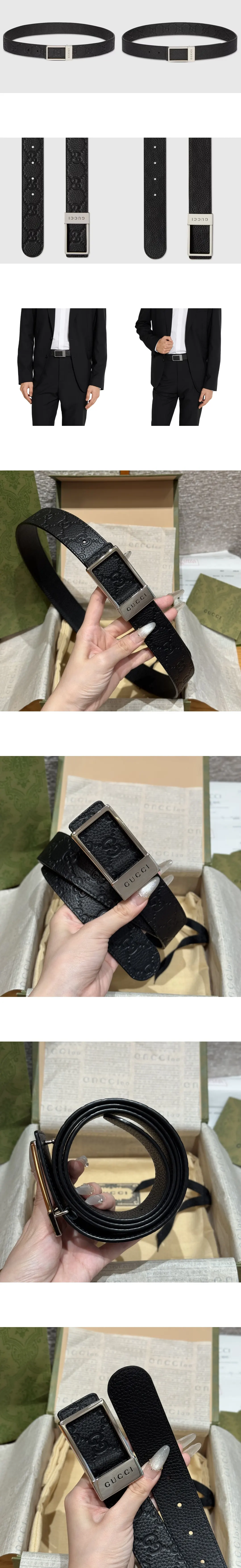 [GUCCI] 구찌 랙탱글 버클 리버서블 35mm 벨트 820724 AAE5X 1000