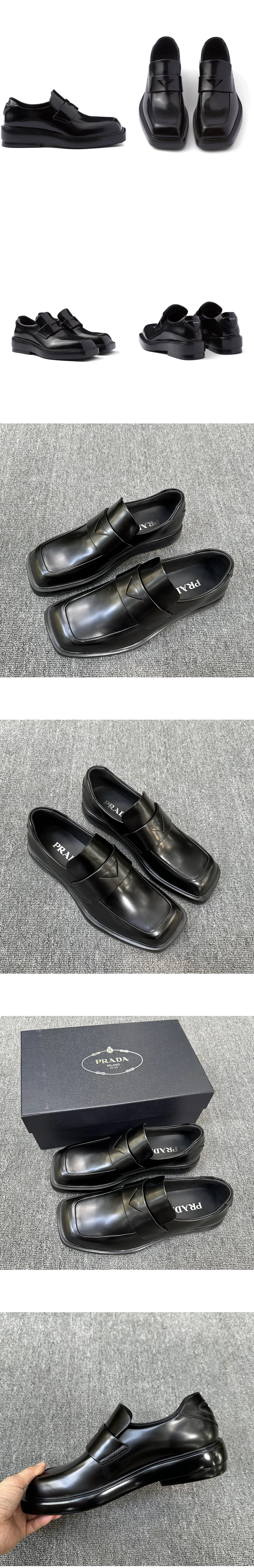 [PRADA] 프라다 트라이앵글 아플리케 레더 로퍼 남성용