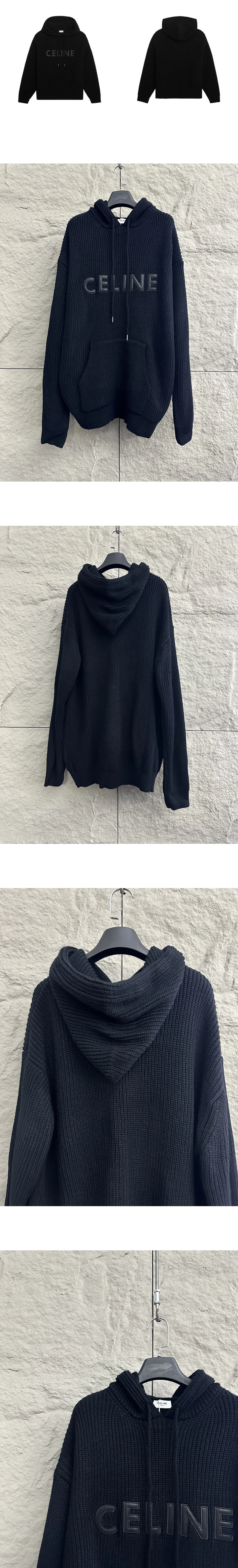 [CELINE] 남성 셀린느 모노크로믹 울 스웨터 후드 티셔츠 블랙