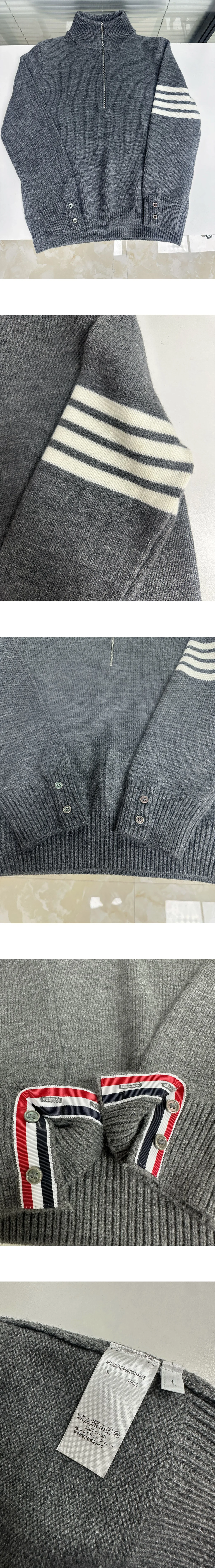 [THOM BROWNE] 남성 톰브라운 메리노 울 4-바 퍼널 넥 풀오버 스웨터