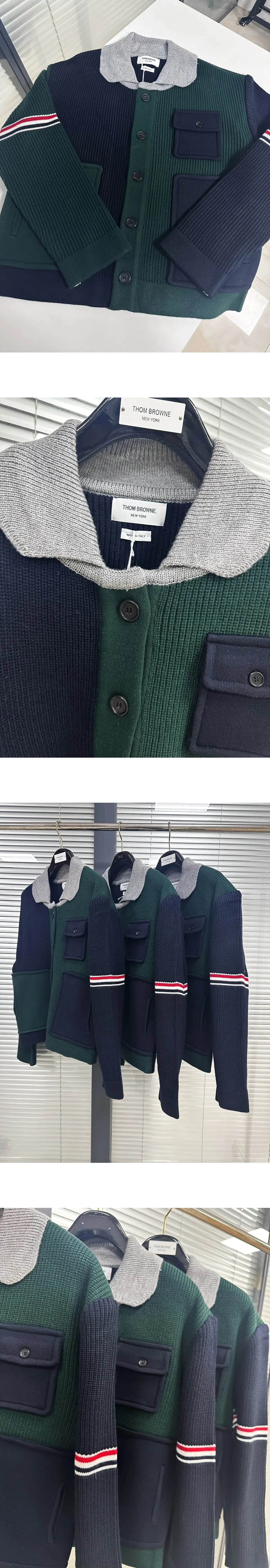[THOM BROWNE] 남성 톰브라운 카라 포켓 사선 워크맨 가디건