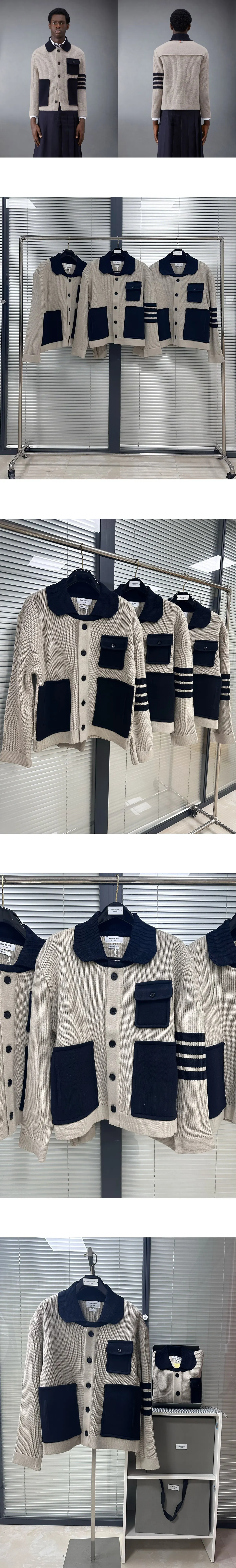 [THOM BROWNE] 남성 톰브라운 카라 포켓 사선 워크맨 가디건