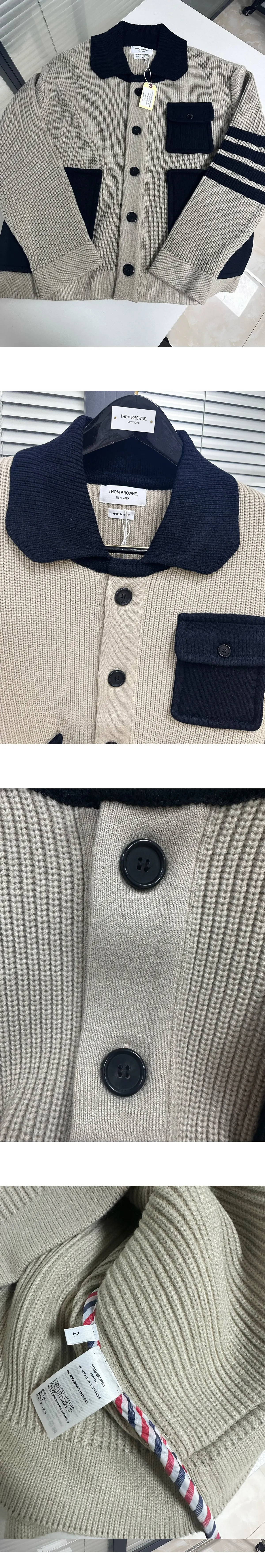 [THOM BROWNE] 남성 톰브라운 카라 포켓 사선 워크맨 가디건