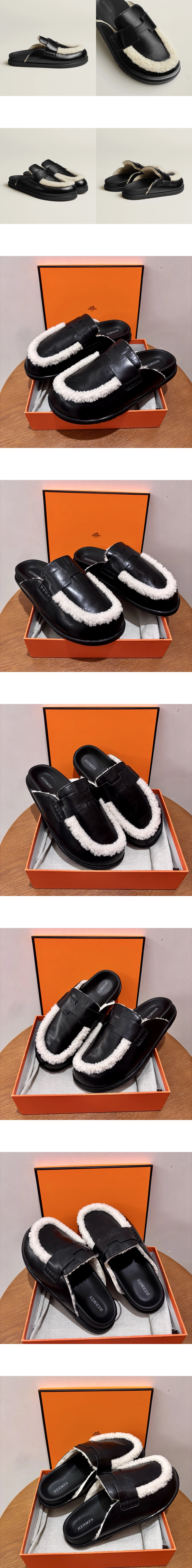 [Hermes] 에르메스 Go 스웨이드 소프트 레더 뮬 블랙 H251015Z 02340 남녀공용