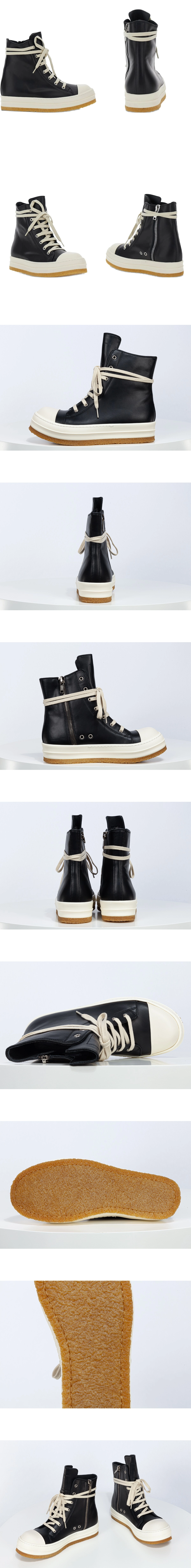 [Rick Owens] 릭 오웬스 집업 레더 하이 스니커즈 블랙화이트 남녀공용